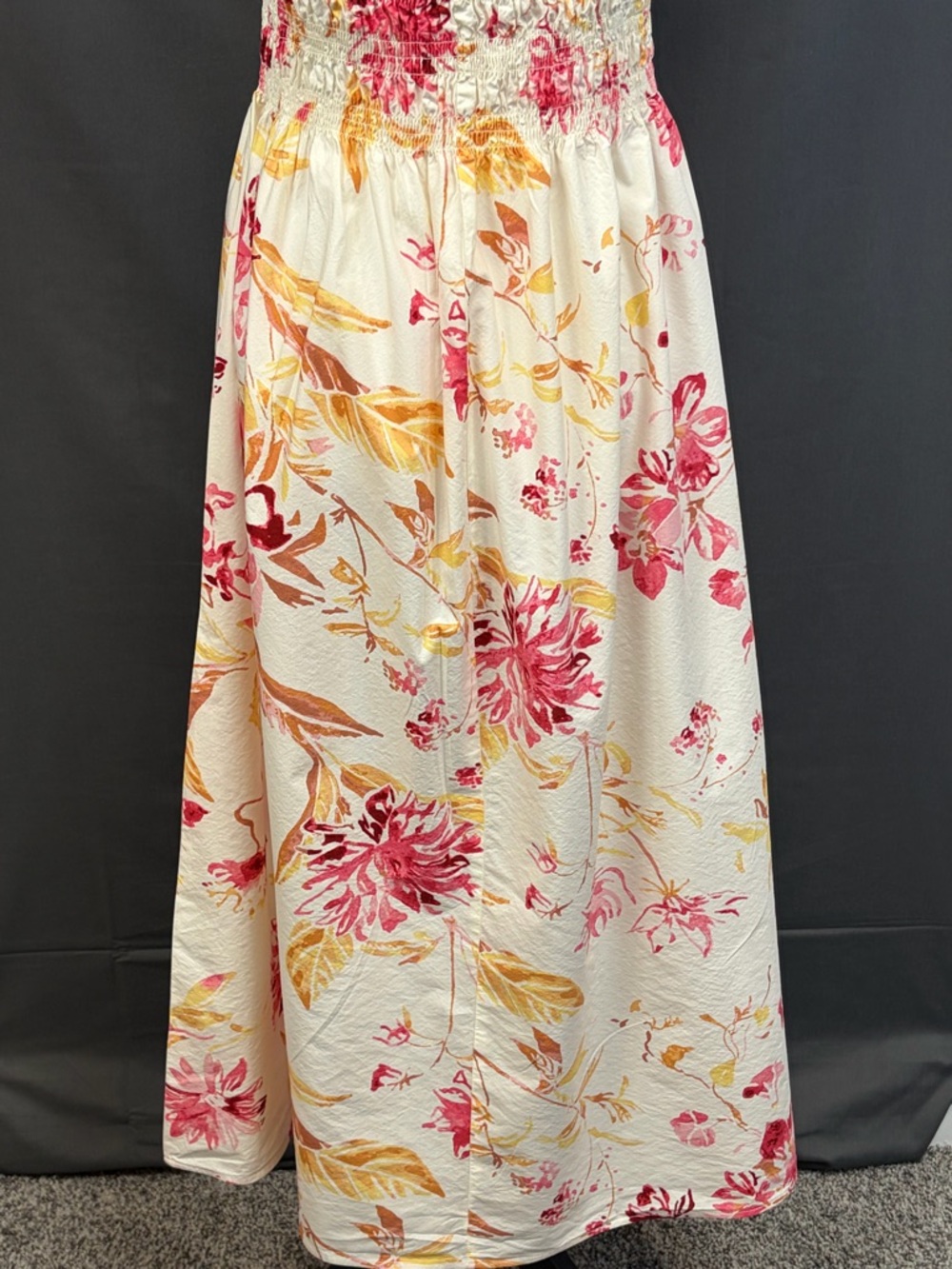 🎉H&M Cream Maxi Dress |Pink & Yellow Floral Print | Stretch Smock Off Shoulder M - Picture 5 of 9